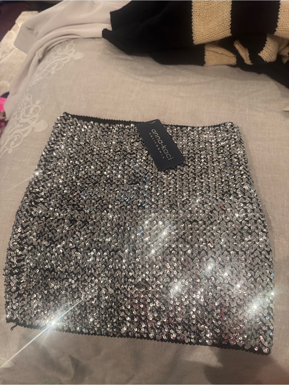 Anna-Kaci Silver Sequin Mini Skirt